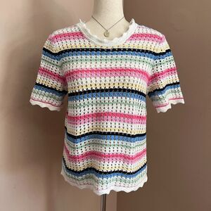Gap Multicolor Crochet Knit Sweater Top Striped Beachy y2k 90s Vacation Size L